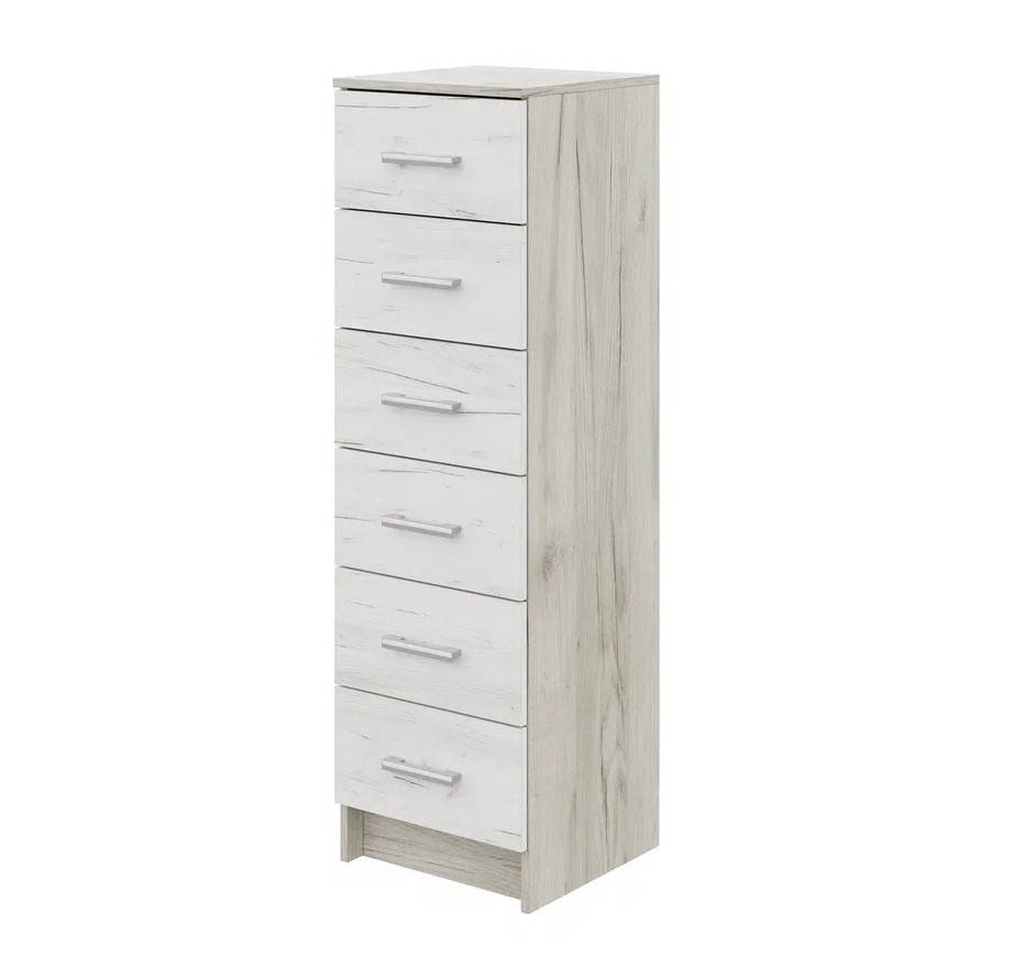 Комод "Гармония" 6 ящиков узкий (КМ 602 Дуб крафт серый/Дуб крафт белый 400*1340*408)